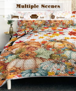 Sleepwish 3 Pieces Quilt Set Full/Queen Size, Colorful Pumpkin Fall Leaves Flower Bedding Set Lightweight Bedspreads Bed Cover - Image 9