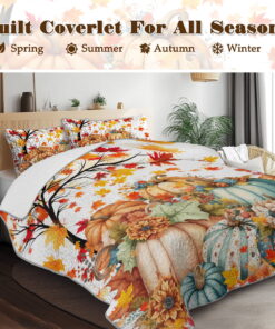 Sleepwish 3 Pieces Quilt Set Full/Queen Size, Colorful Pumpkin Fall Leaves Flower Bedding Set Lightweight Bedspreads Bed Cover - Image 6