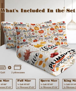 Sleepwish 3 Pieces Quilt Set Full/Queen Size, Colorful Pumpkin Fall Leaves Flower Bedding Set Lightweight Bedspreads Bed Cover - Image 16