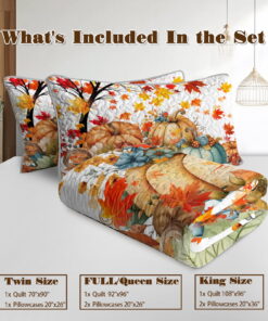 Sleepwish 3 Pieces Quilt Set Full/Queen Size, Colorful Pumpkin Fall Leaves Flower Bedding Set Lightweight Bedspreads Bed Cover - Image 3