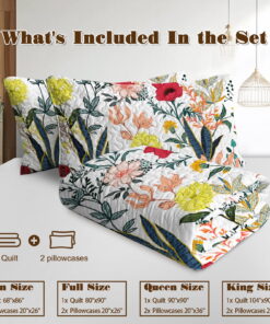 Sleepwish 3 Pieces Quilt Set Full/Queen Size, Colorful Pumpkin Fall Leaves Flower Bedding Set Lightweight Bedspreads Bed Cover - Image 24