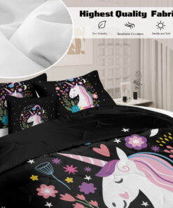 Sleepwish Kids Bedding Set 4 Pieces Super Soft Black Unicorn Twin Comforter Set for Girls - Image 4
